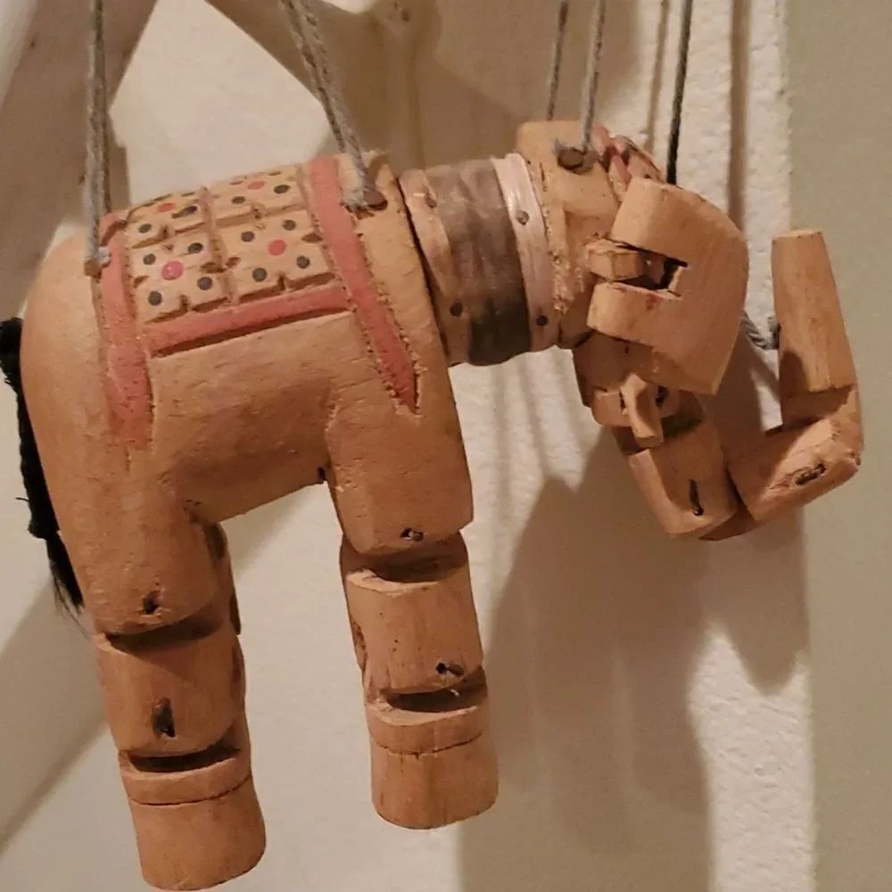 Vintage Wooden Elephant Marionette